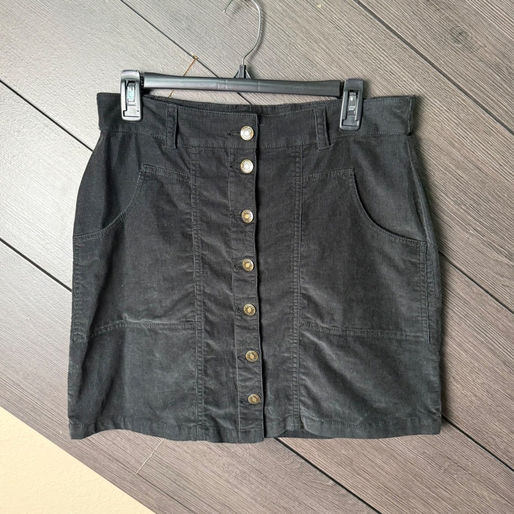 Aventura Women's Organic Cotton Button Front Mini Skirt Black Size 6 Casual
